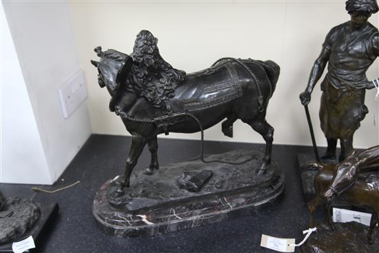After Jean-Francois Theodore Gechter (1796-1844). A 19th century French animalier bronze model of a tethered horse, height 16.5in. leng